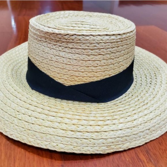 Accessories - Soft Floppy Wide Brim Straw Sun Hat Black Ribbon